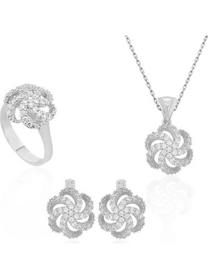 Inure Jewelry Gümüş Çiçek Desenli Bayan Set