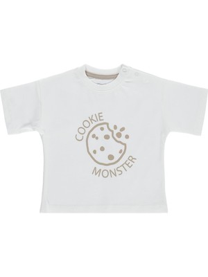 Civil Baby Cookie Monster 3-12 Ay Tişört - Ekru