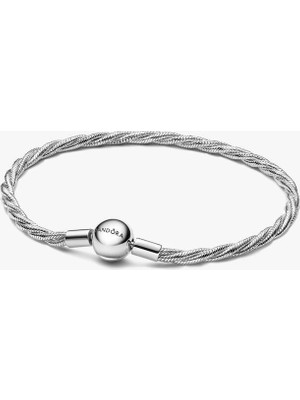 Genel Pandora Yuvarlak Tokalı Bükülmüş Yılan Zincir Bileklik 925 Ayar Gümüş