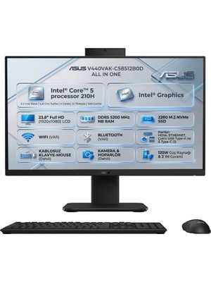 Asus V400 Intel Core 5 210H 8gb 512GB SSD 23.8'' Fhd Freedos All In One Pc V440VAK-C58512B0D