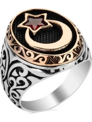 Inure Jewelry Gümüş Ay Yıldız Erkek Yüzük