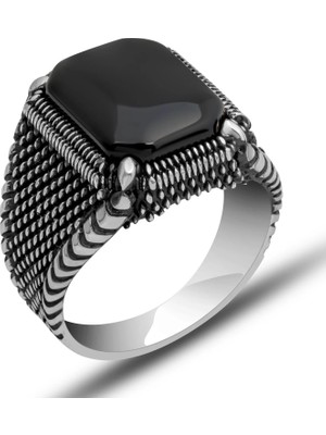 Inure Jewelry Gümüş Oniks Taşlı Erkek Yüzük