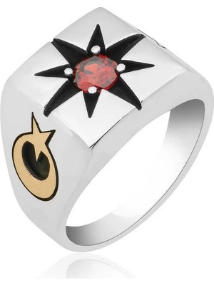 Inure Jewelry ​gümüş Tek Taşlı Kutup Yıldızı Motifli Erkek Yüzük