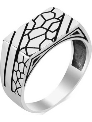 Inure Jewelry Gümüş Taş Desenli Erkek Yüzük