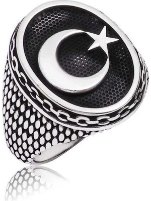 Inure Jewelry Gümüş Ay Yıldız Erkek Yüzük