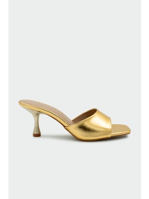 Laminta Perry Küt Burun Gold Kadın Topuklu Terlik