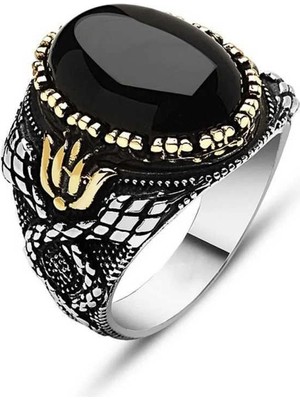 Inure Jewelry Gümüş Siyah Taşlı Erkek Yüzük