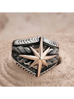 Inure Jewelry ​gümüş Kutup Yıldızı Motifli Erkek Yüzük