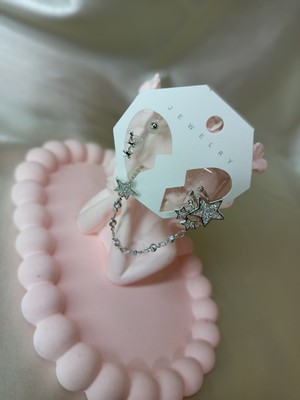 Jewelry Gümüş Renkli Yıldızlı Kıkırdak Küpe Set