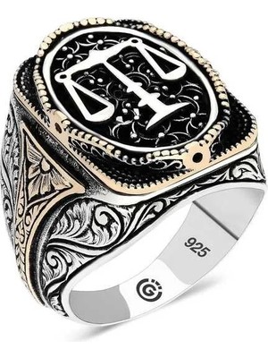 Inure Jewelry Gümüş Adalet Terazisi Oval Erkek Yüzük