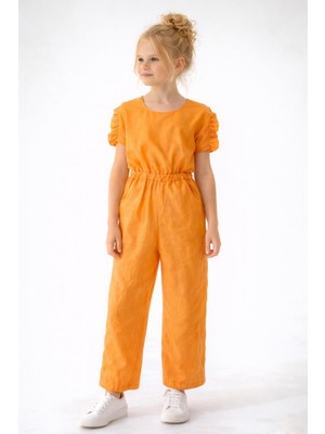 Dmb Kız Çocuk Turuncu Tulum Cepli Lastik Bel Yazlık Rahat & Şık TULUM-500806