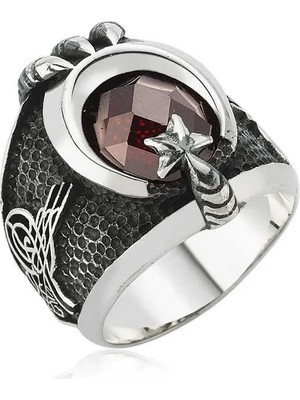 Inure Jewelry Gümüş Ay Yıldız Tuğra Erkek Yüzük
