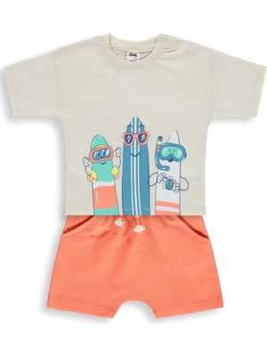 Civil Baby Sörf Tahtası Baskılı 6-18 Ay Takım - Bej