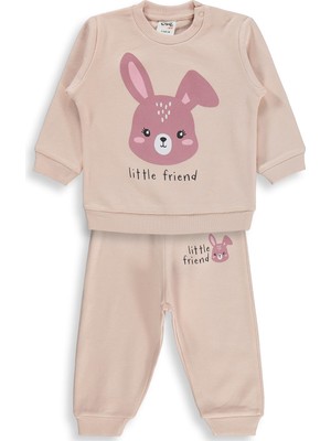 Civil Baby Tavşan Baskılı 6-18 Ay Takım - Pudra