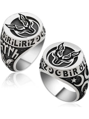 Inure Jewelry Gümüş Bozkurt Bir Ölür Bin Diriliz Erkek Yüzük