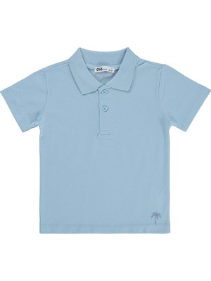 Civil Boys Erkek Çocuk Palmiye Nakışlı Polo Yaka 2-5 Yaş Tişört - Mavi