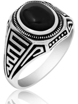 Inure Jewelry Gümüş Siyah Taşlı Erkek Yüzük