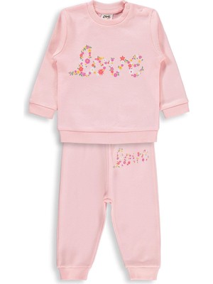 Civil Baby Çiçek Love Baskılı 6-18 Ay Takım - Pudra