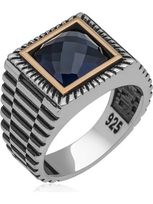 Inure Jewelry Gümüş Siyah Zirkon Taşlı Kare Erkek Yüzük