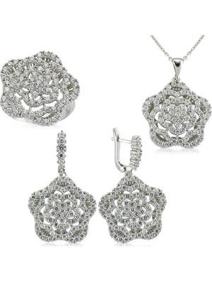 Inure Jewelry Gümüş Zirkon Taşlı Çiçek Bayan Set