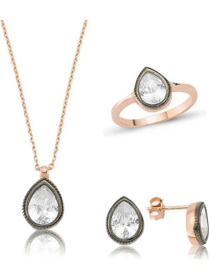 Inure Jewelry Gümüş Elmas Model Damla Bayan Set
