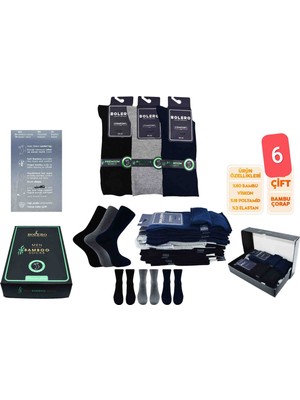 Bolero E-22 Rahat Lastik Dikişsiz Bambu Erkek  Çorap 6 Adet