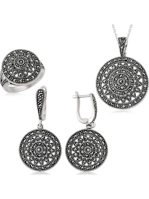 Inure Jewelry Gümüş Markazit Yuvarlak Bayan Set