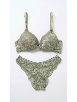 Zi Haki Dantelli Dar Kalıp Içi Boş Kap Sütyen Külot Takımı