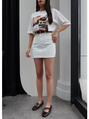 Esra Helvacı Kemerli Mini Denim Etek