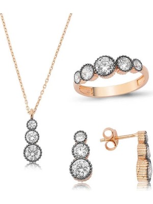 Inure Jewelry Gümüş Elmas Model 5 Taş Bayan Set