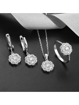 Inure Jewelry Gümüş Zirkon Taşlı Çiçek Kadın Set