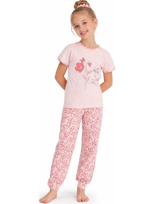 Rapapa Kız Çocuk Yazlık Likralı  Penye Düğmeli Pijama Takımı 30351