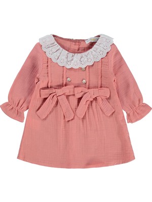 Zeyneva Timo Kız Yakası Fırfırlı Elbise 6-18 Ay - Pembe