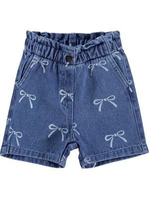 B26Y484 Civil Baby Fiyonk Empirmeli Kot 6-18 Ay Şort - Mavi 12-18 Ay