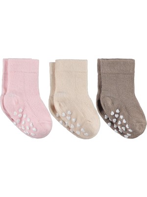 Civil Baby Kaydırmaz Kalp Baskı 3'lü 6- Bebek Kız Çorap Set - Standart