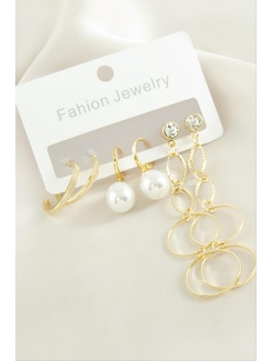 Zero Land Gld-Spt- 6 Adet Damla Inci Taşlı Halka Küpe - Sarı