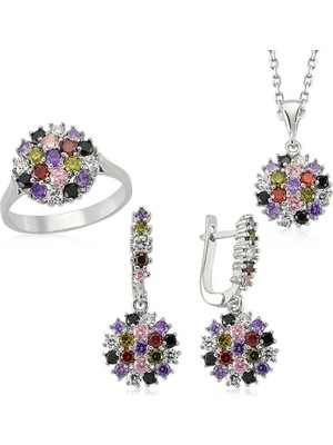 Inure Jewelry Gümüş Renkli Taşlı Bayan Set