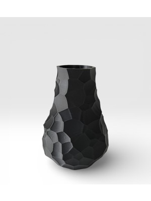 Major Hobi 3D Baskı Siyah Geometrik Vazo 12 cm Modern Dekoratif Pla Tasarım