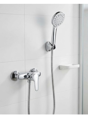 Erdo Ticaret Buğz 4 Fonksiyonlu Krem El Duşu Seti Spiral Hortum ve Duş Askısı