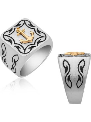 Inure Jewelry Gümüş Denizci Çapası Armalı Erkek Yüzük