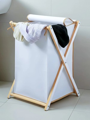 Asudehome Ev Gereçleri Ahşap Kirli Çamaşır Sepeti Banyo Düzenleyici Katlanır Çamaşır Sepeti 35X35X60 cm