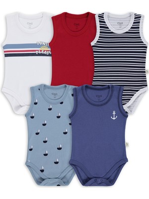 Civil Baby Yelken Empirmeli 5 Li 1-36 Ay Çıtçıtlı Badi - Mavi