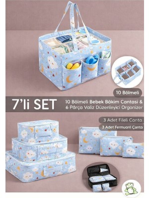 Mor Bebe 7li Set I 6'lı Set Desenli Bavul Valiz Içi Çok Amaçlı Organizer I Taşınabilir Bakım Çantası 2 Li Set