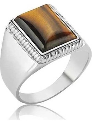 Inure Jewelry Gümüş Kaplan Gözü Taşlı Erkek Yüzük