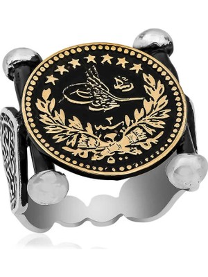 Inure Jewelry Gümüş Kadem-I Şerif Detaylı Osmanlı Arması Erkek Yüzük