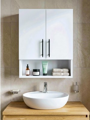 2 Kapaklı Banyo Dolabı, Çok Amaçlı Dolap, Banyo Ecza Dolabı ,beyaz, Asudehome