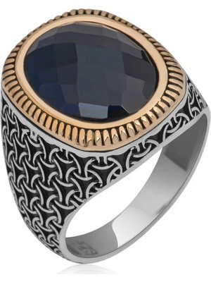 Inure Jewelry Gümüş Siyah Zirkon Taşlı Oval Erkek Yüzük