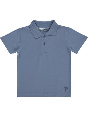 Civil Boys Erkek Çocuk Palmiye Nakışlı Polo Yaka 2-5 Yaş Tişört - Mavi