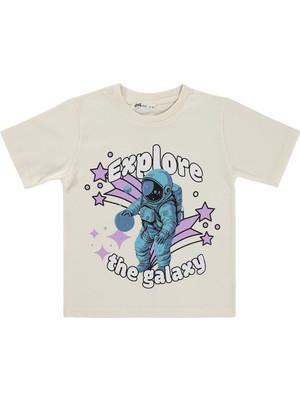 Civil Boys Explore Astronot Basklı 2-5 Yaş Tişört - Ekru