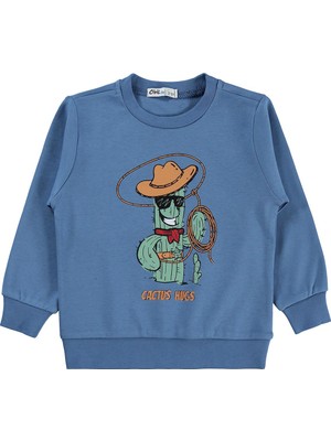 Civil Boys Kovboy Kaktüs Baskılı 2-5 Yaş Sweatshirt  - Mavi